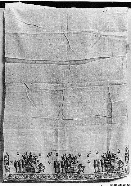 Towel, Cotton, metal wrapped thread; embroidered 