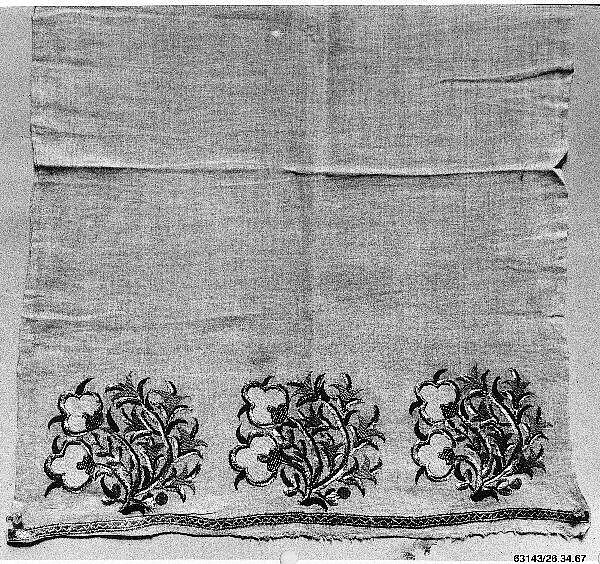 Towel, Cotton, metal wrapped thread; embroidered 