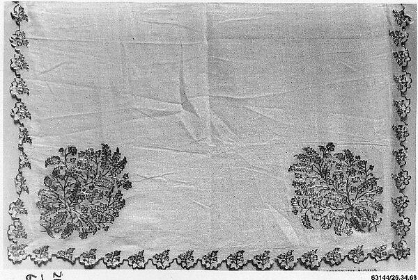 Scarf, Cotton; embroidered in metal wrapped thread and tinsel 