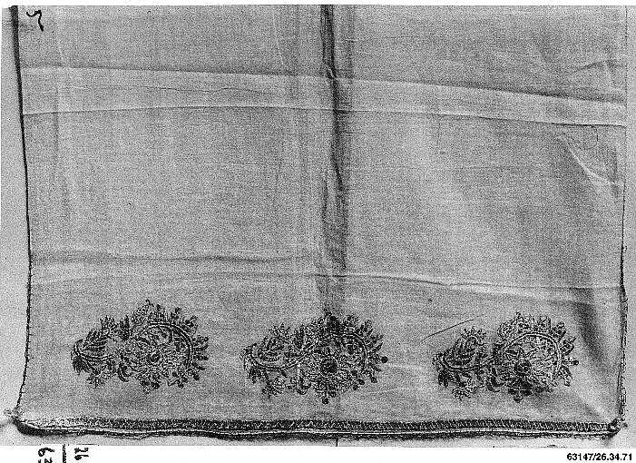 Scarf, Cotton, metal wrapped thread; embroidered 