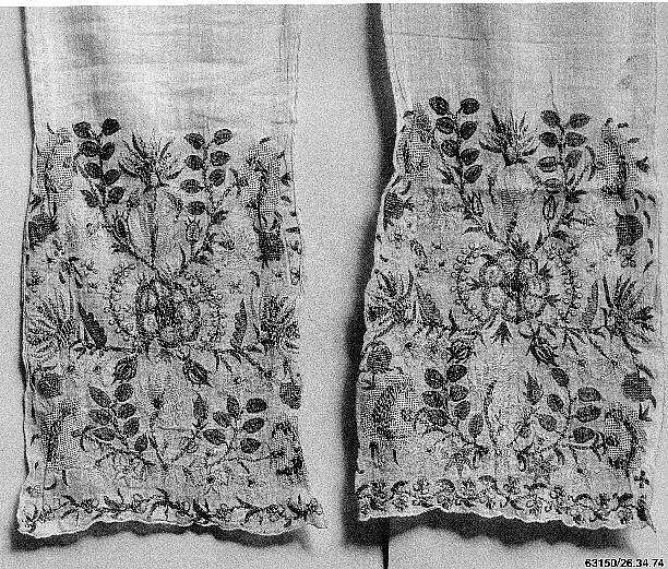 Scarf, Cotton; embroidered in silk and metal wrapped thread