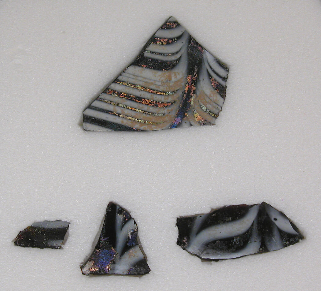 Bowl with Lid, Glass, reddish-purple; blown, applied marvered opaque decoration, applied opaque white rim