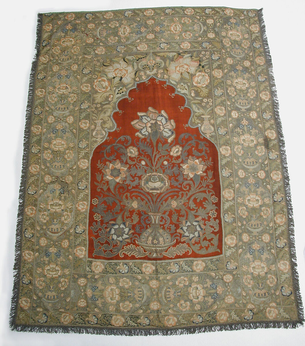 Panel, Wool, silk; embroidered in silk and metal wrapped thread