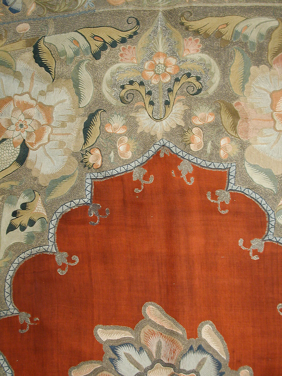 Panel, Wool, silk; embroidered in silk and metal wrapped thread