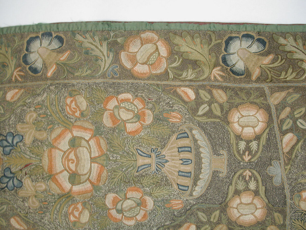 Panel, Wool, silk; embroidered in silk and metal wrapped thread