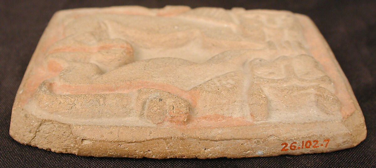 Bath Scraper, Earthenware; unglazed, molded in relief
