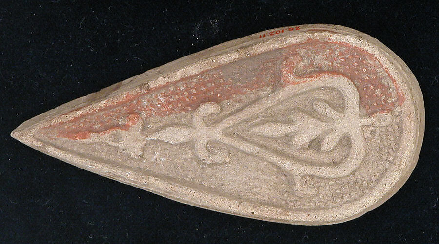 Bath Scraper, Earthenware; unglazed, molded in relief, painted red 