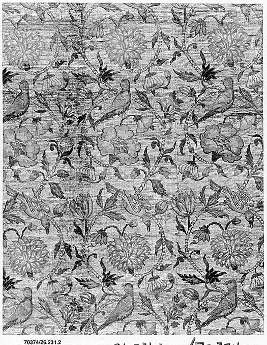 Textile Panel with Birds amid Flowering Vines, Silk, metal wrapped thread; taqueté