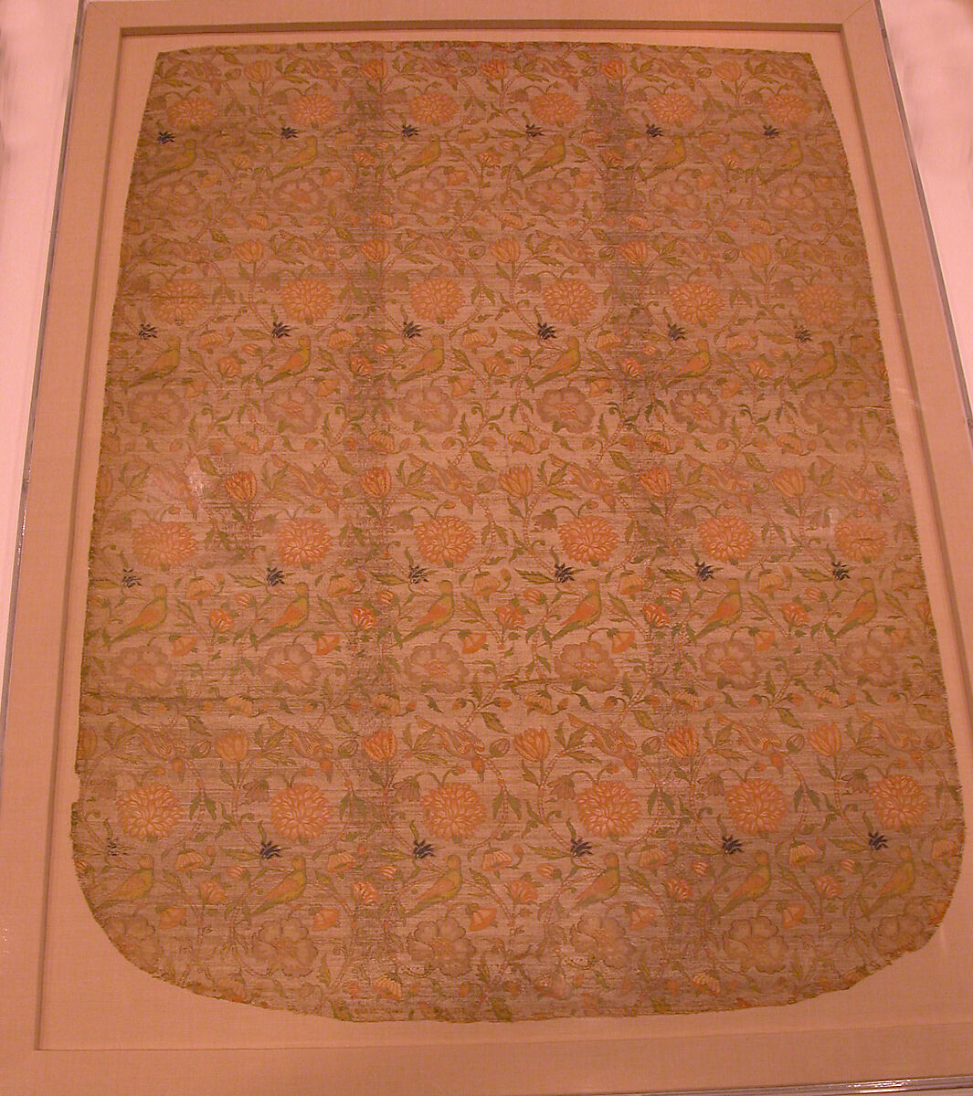 Textile Panel with Birds amid Flowering Vines, Silk, metal wrapped thread; taqueté