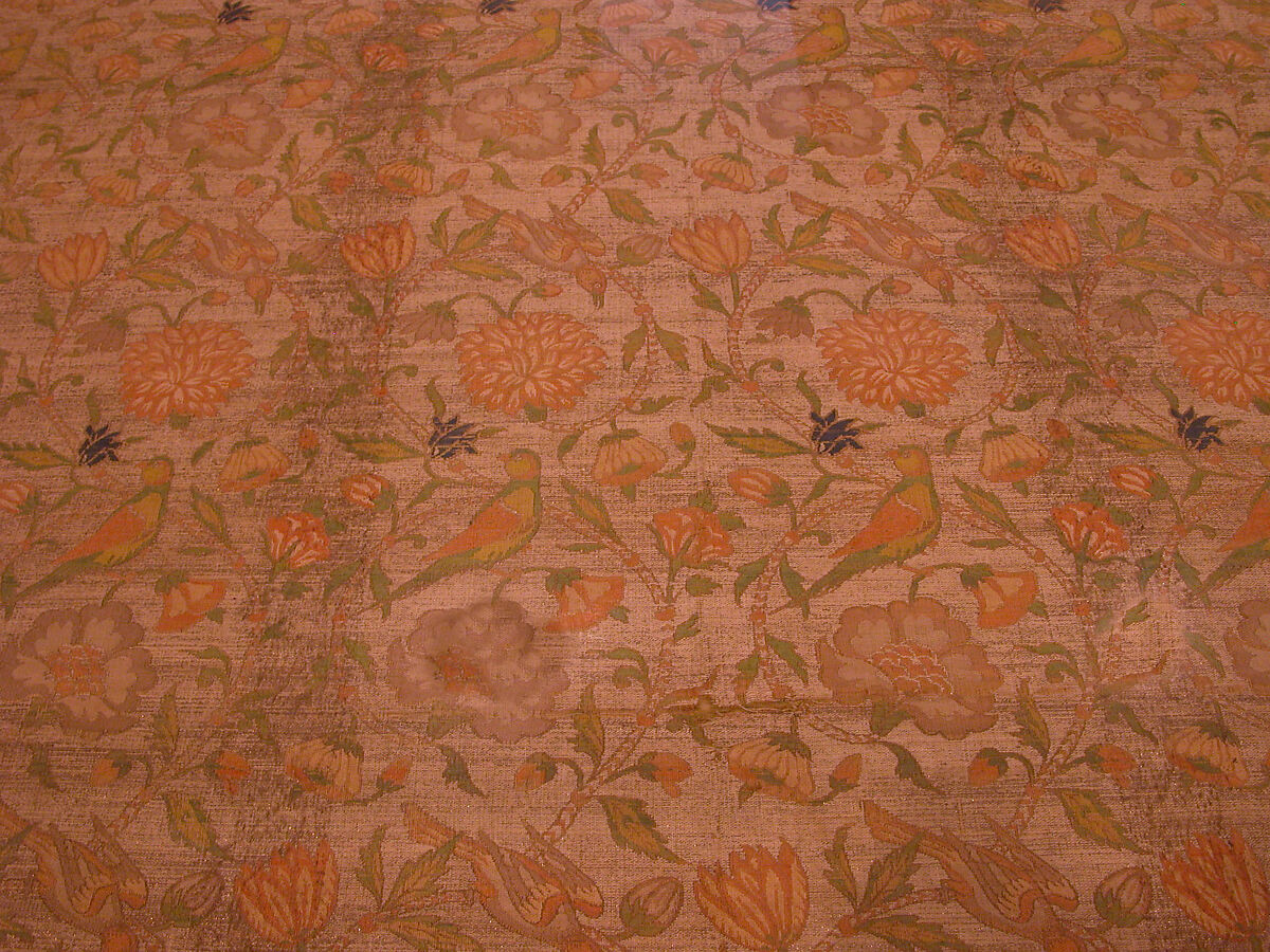 Textile Panel with Birds amid Flowering Vines, Silk, metal wrapped thread; taqueté