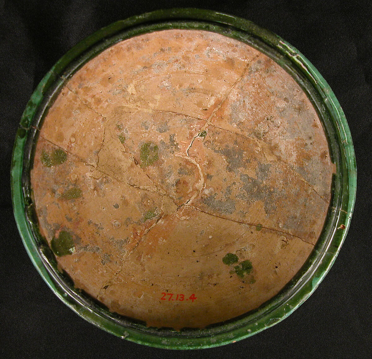 Lid, Earthenware; white slip-covered, carved decoration under a monochrome glaze (Garrus ware)