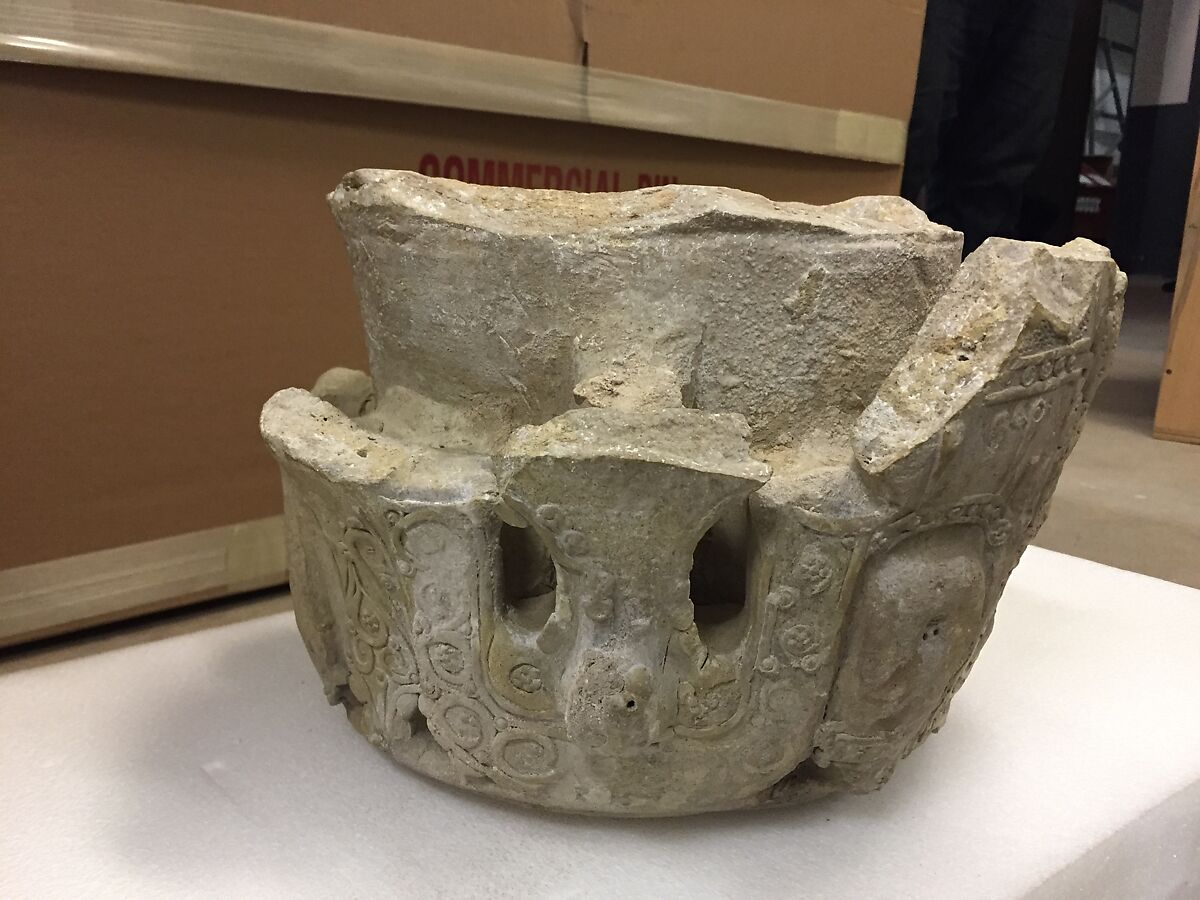 Fragment of a Storage Vessel (Habb), Earthenware; molded, pierced, barbotine, engraved