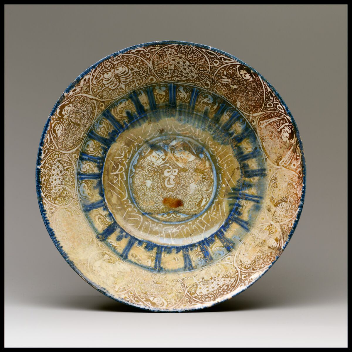 Bowl, Stonepaste; overglaze luster-painted on an opaque white glaze 