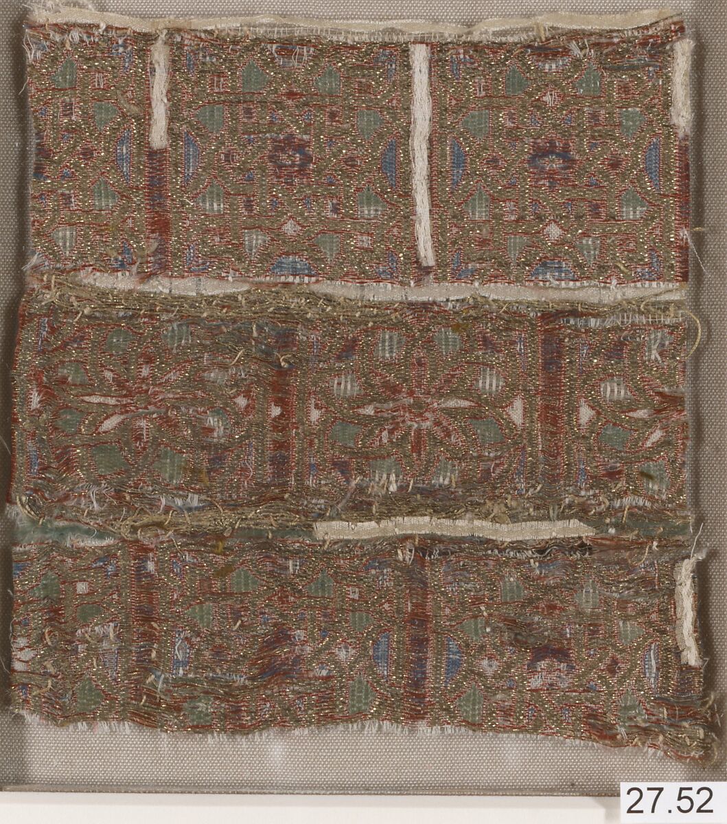 Textile Fragment, Silk and metal wrapped thread; brocaded 