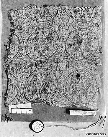 Textile Fragment, Silk, metal wrapped thread; lampas, brocaded