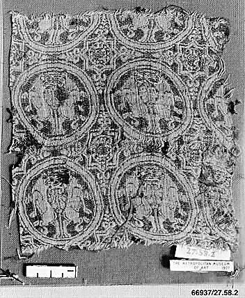 Textile Fragment, Silk, metal wrapped thread; lampas, brocaded