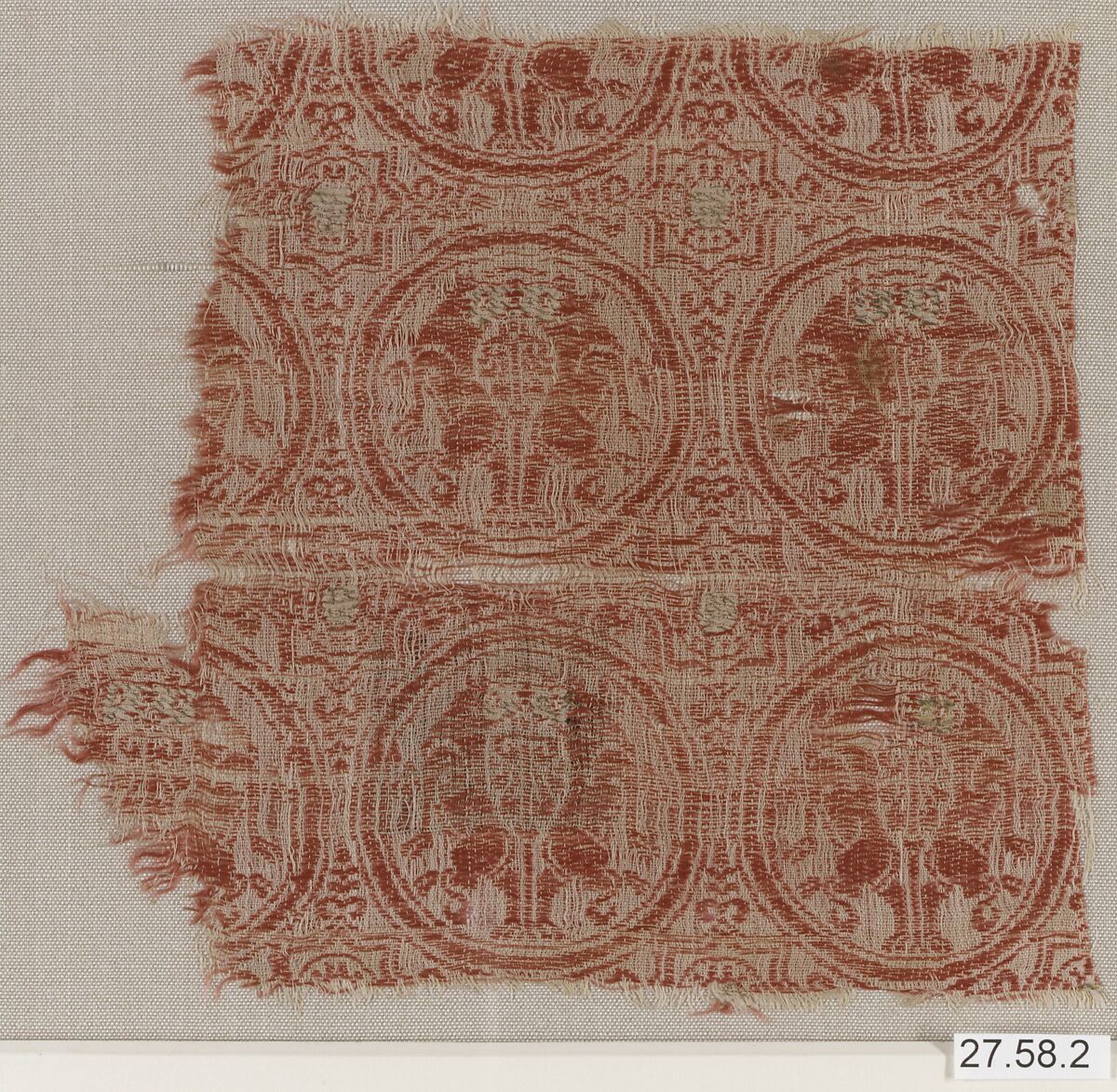 Textile Fragment, Silk, metal wrapped thread; lampas, brocaded 