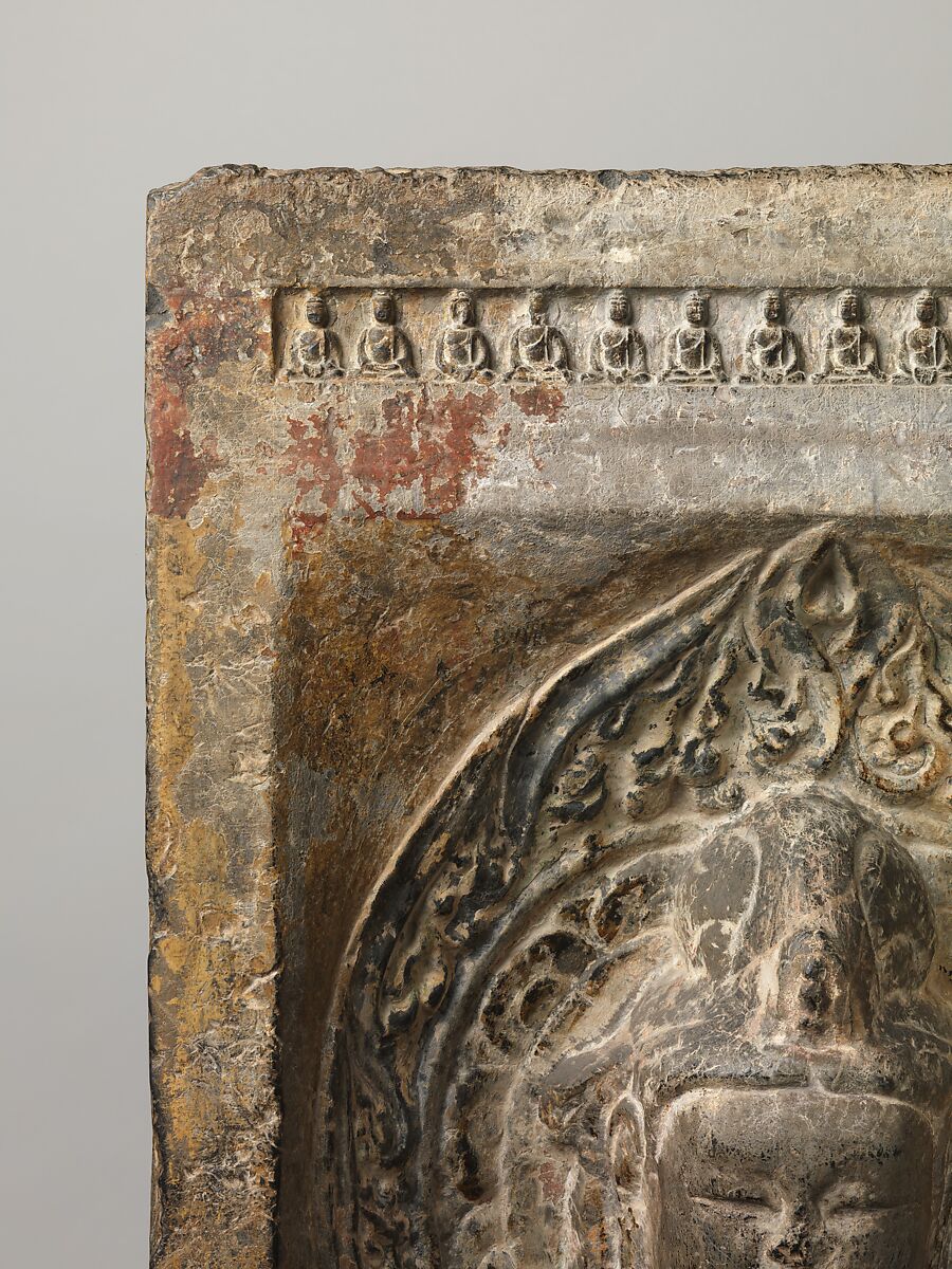 Stele with the Bodhisattvas Avalokiteshvara (Guanyin) and Mahasthamaprapta (Dashizi), Limestone with traces of pigment, China (Henan province)