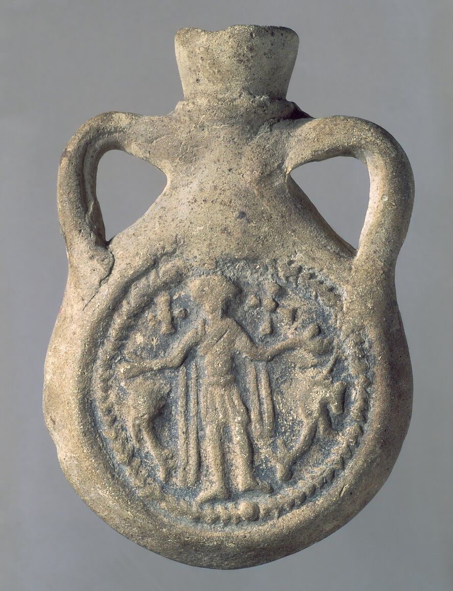 Ampulla (Flask) with Saint Menas, Earthenware; molded