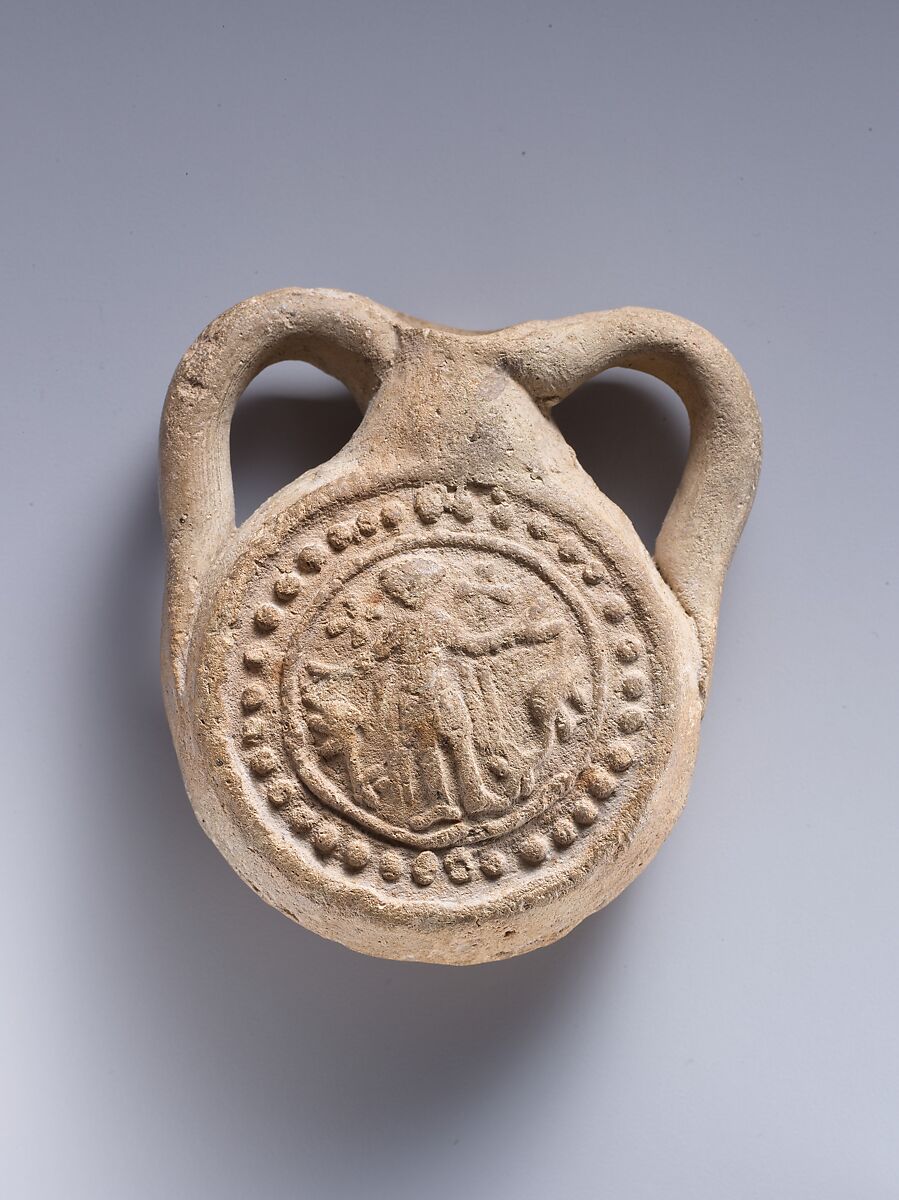 Ampulla (Flask) with Saint Menas, Earthenware; molded