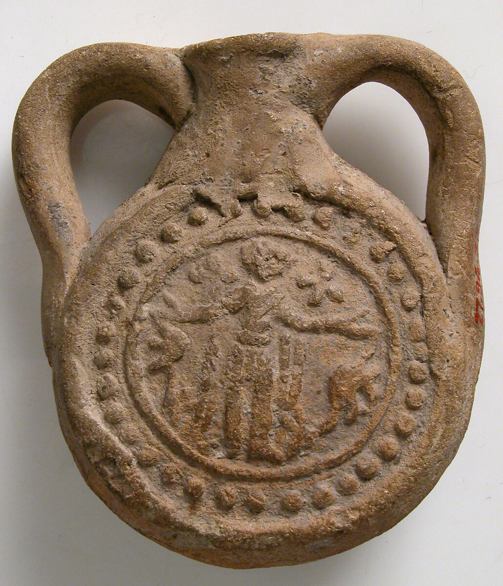 Ampulla (Flask) of Saint Menas, Earthenware; molded 