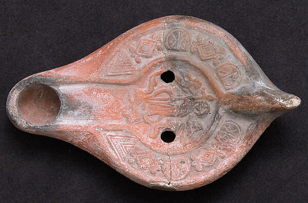 Lamp with Christ Trampling the Beasts, Earthenware; molded