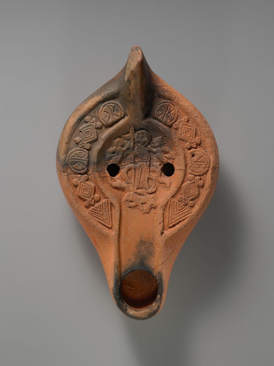 Lamp with Christ Trampling the Beasts, Earthenware; molded