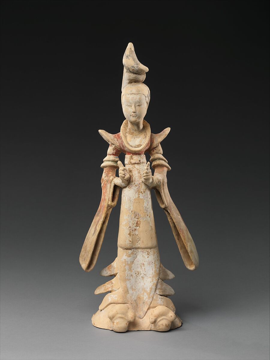 Standing court lady, Earthenware with pigment, China