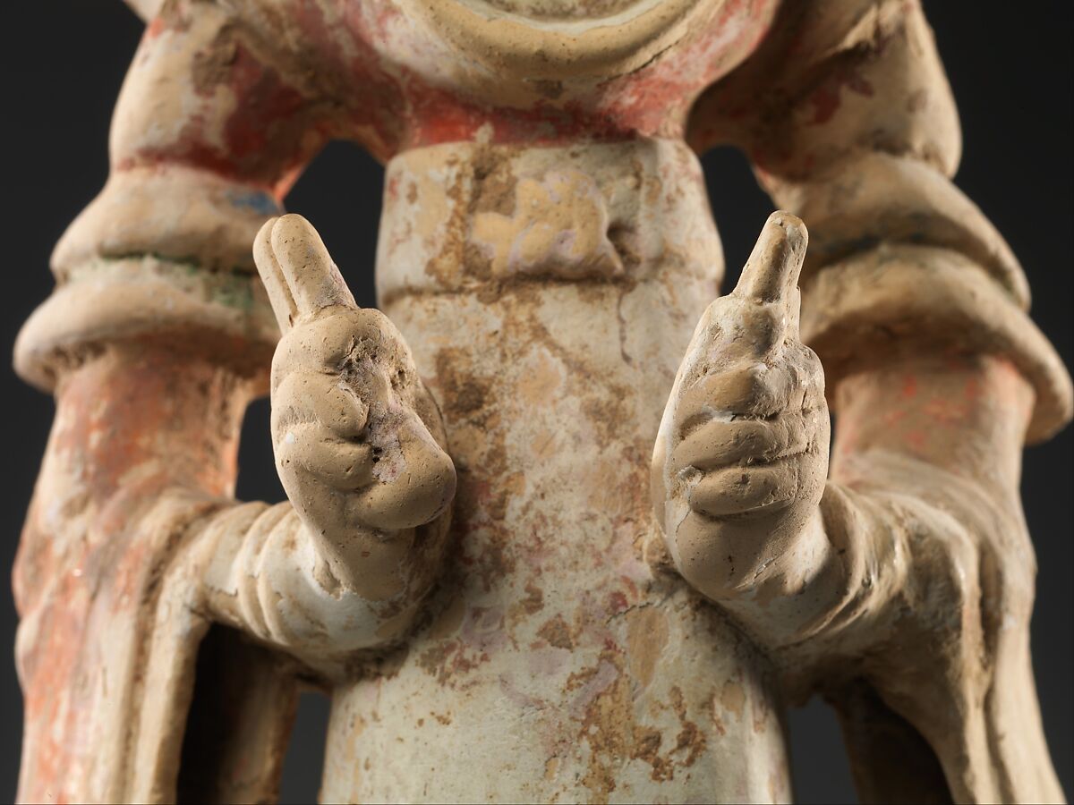 Standing court lady, Earthenware with pigment, China