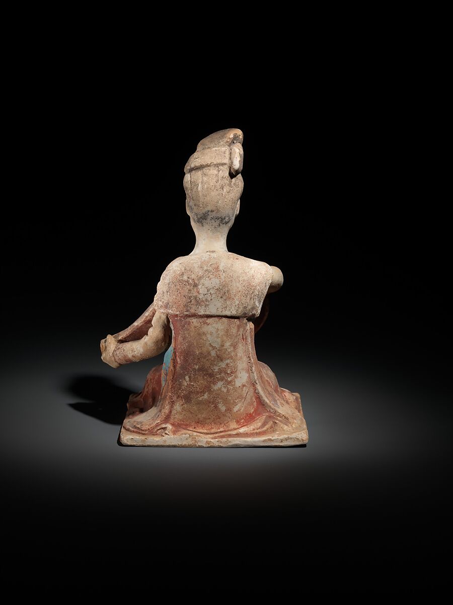 Female musician with lute, Earthenware with pigment, China