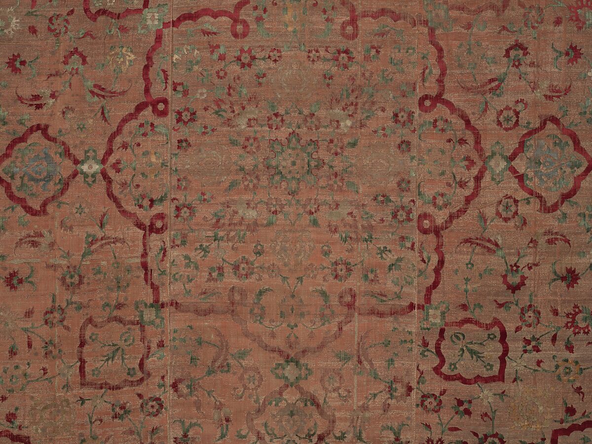 Velvet and Silk Carpet, Silk, metal wrapped thread; cut and voided velvet, brocaded