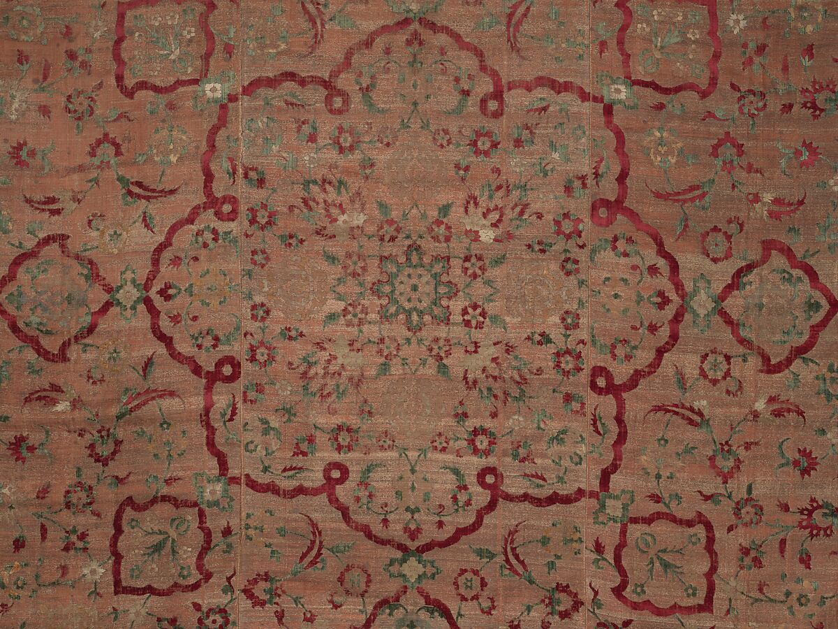 Velvet and Silk Carpet, Silk, metal wrapped thread; cut and voided velvet, brocaded