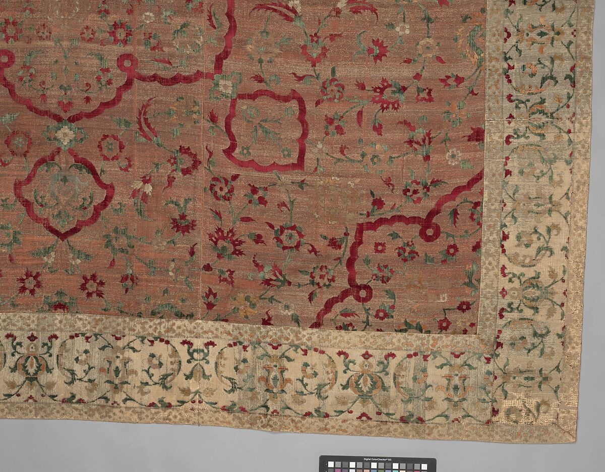 Velvet and Silk Carpet, Silk, metal wrapped thread; cut and voided velvet, brocaded