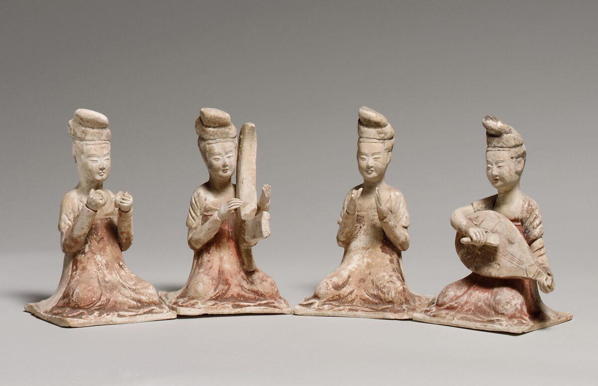 Female musician, Earthenware with pigment, China