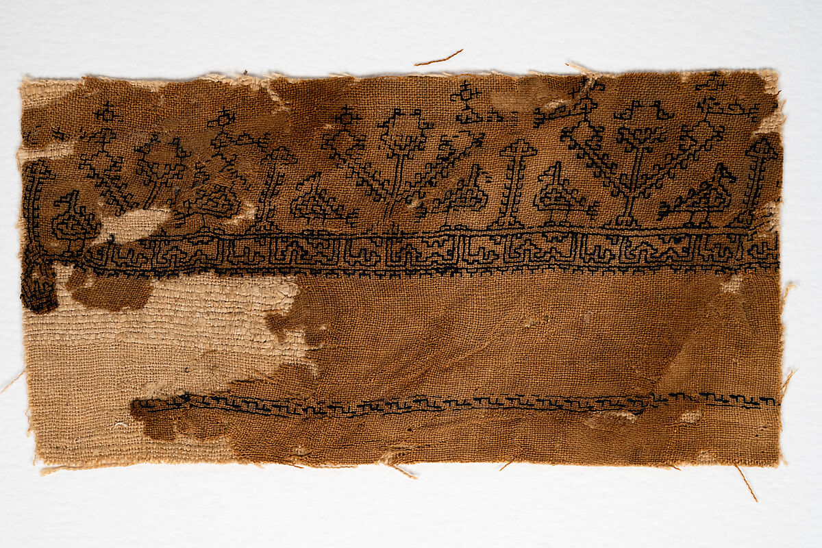 Textile Fragment, Linen; embroidered in silk 