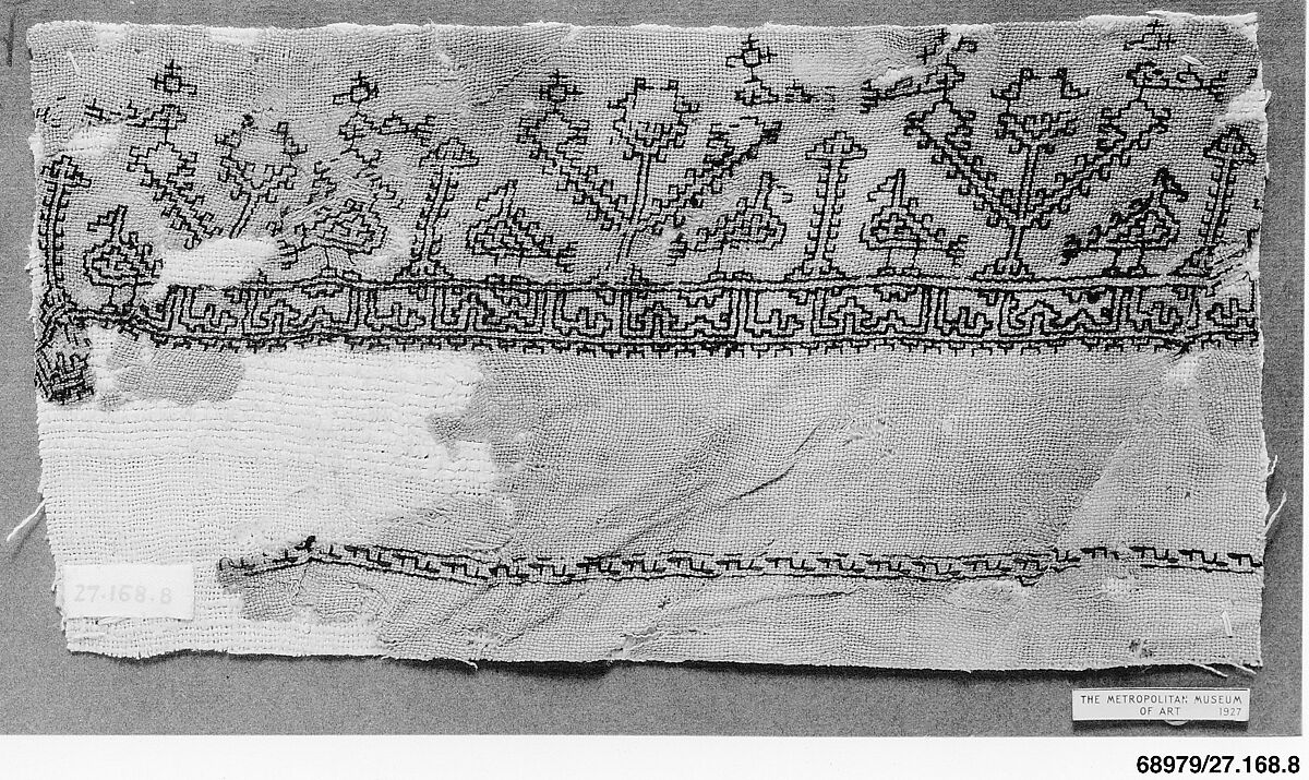 Textile Fragment, Linen; embroidered in silk