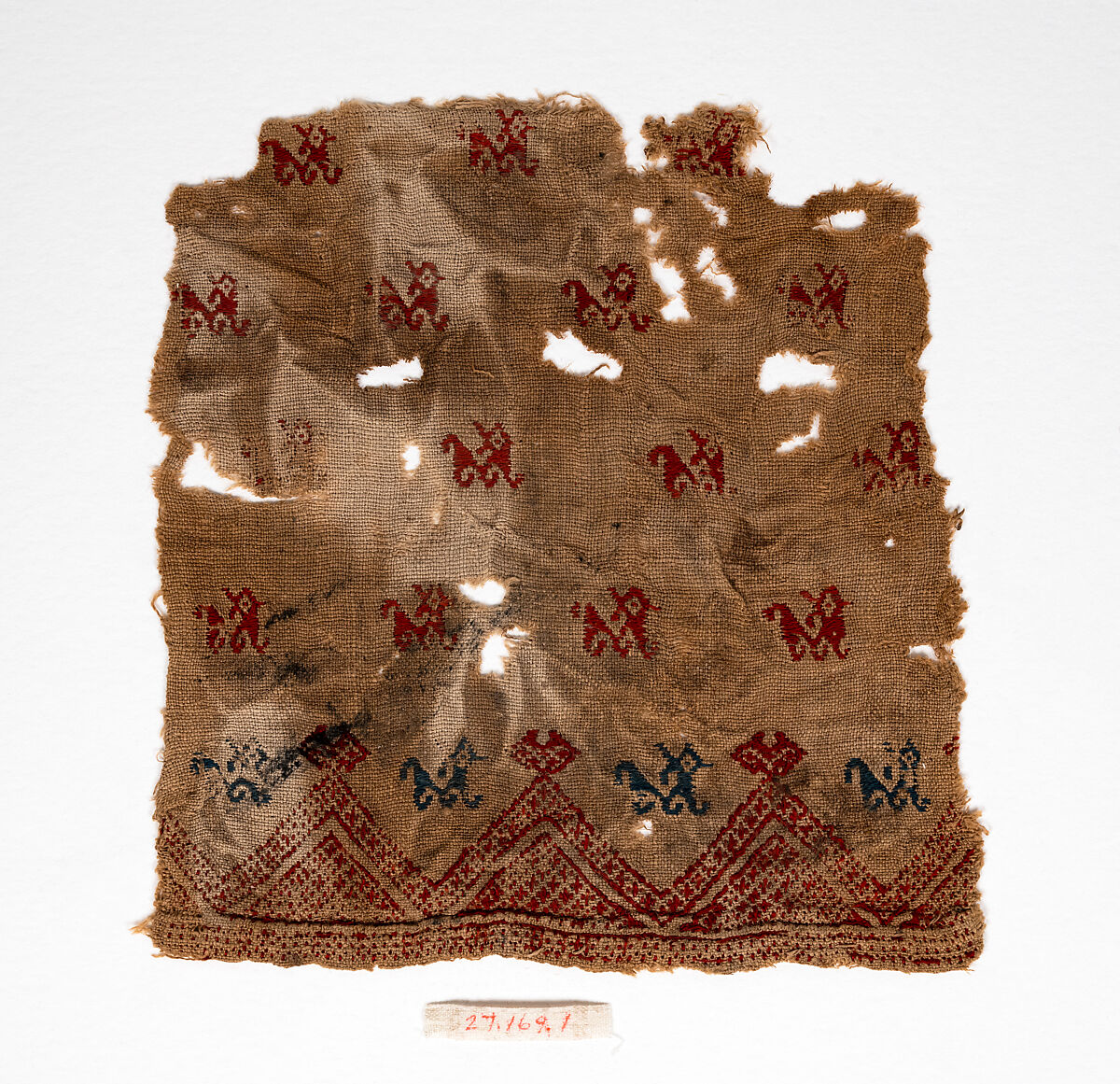 Textile Fragment, Linen; embroidered in silk 