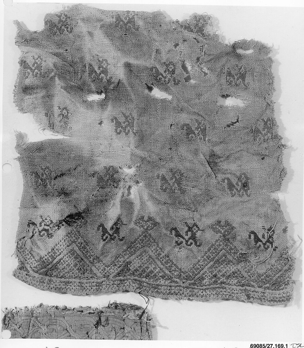 Textile Fragment, Linen; embroidered in silk