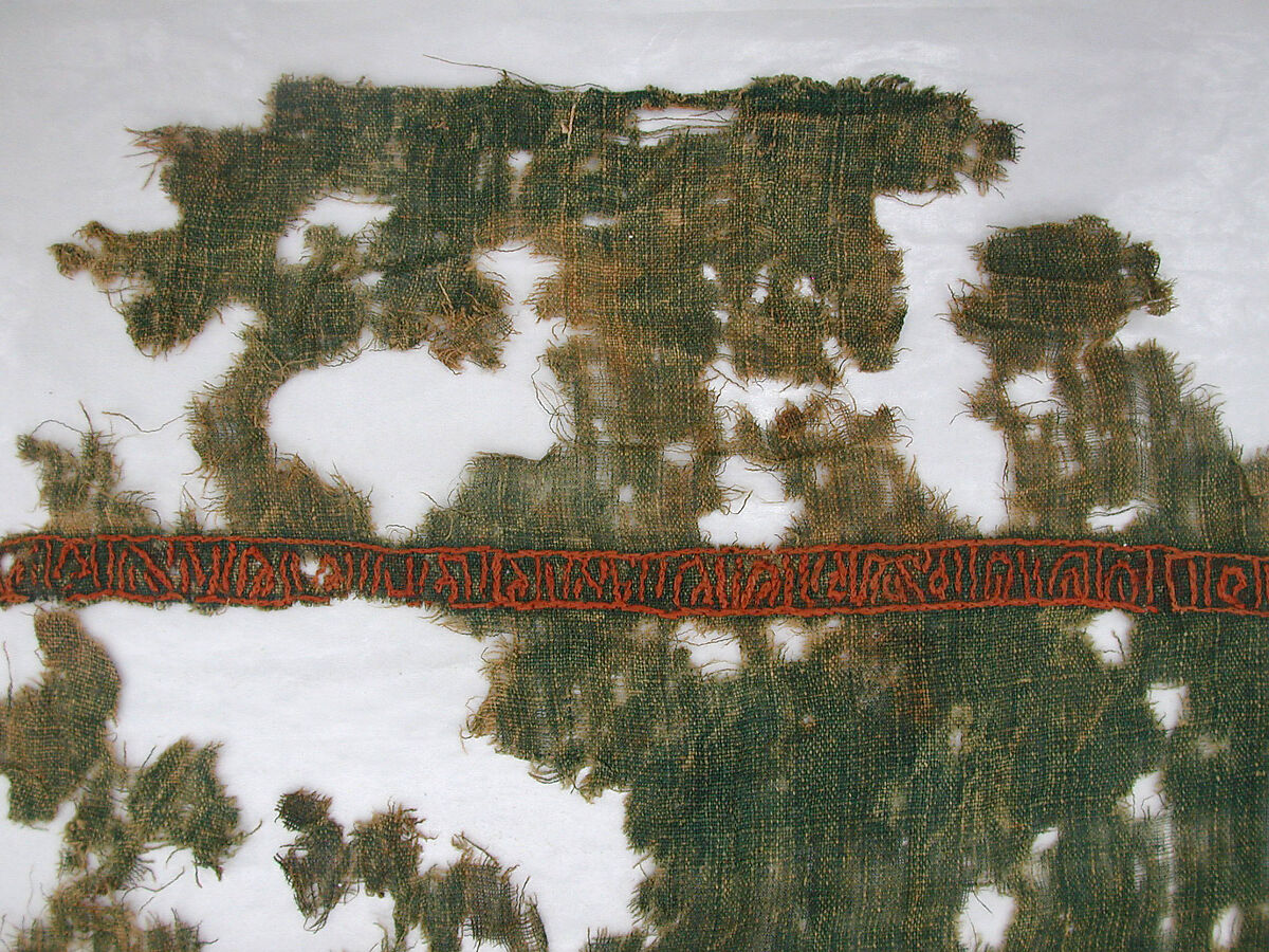 Textile Fragment, Linen; embroidered in silk