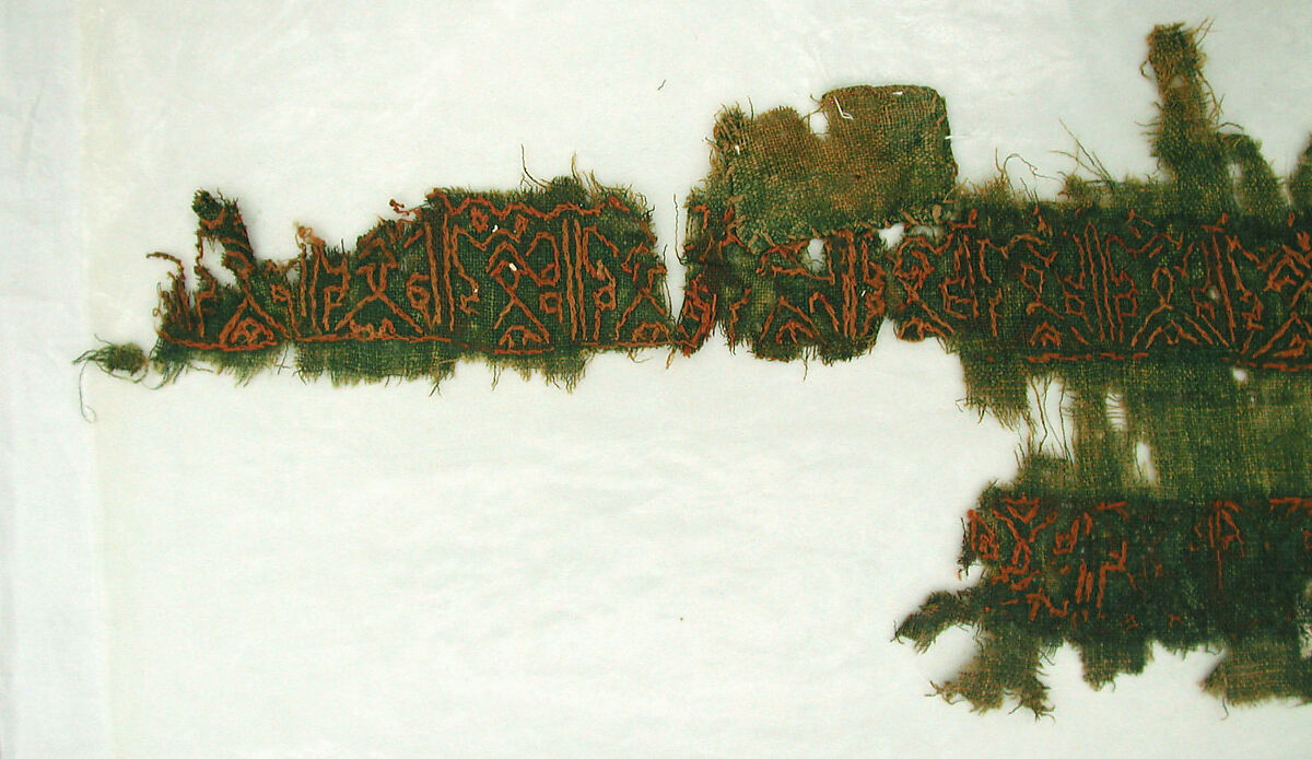 Textile Fragment, Linen; embroidered in silk