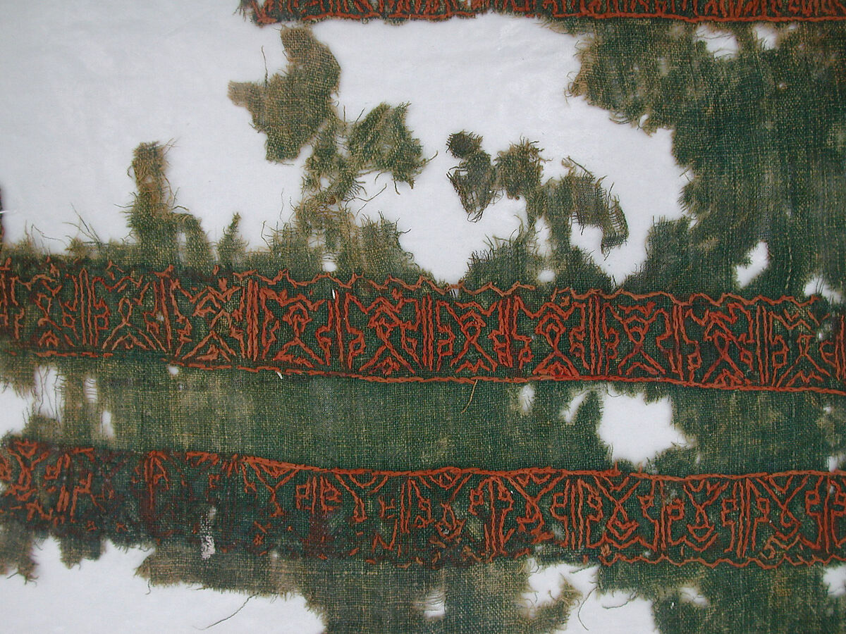 Textile Fragment, Linen; embroidered in silk