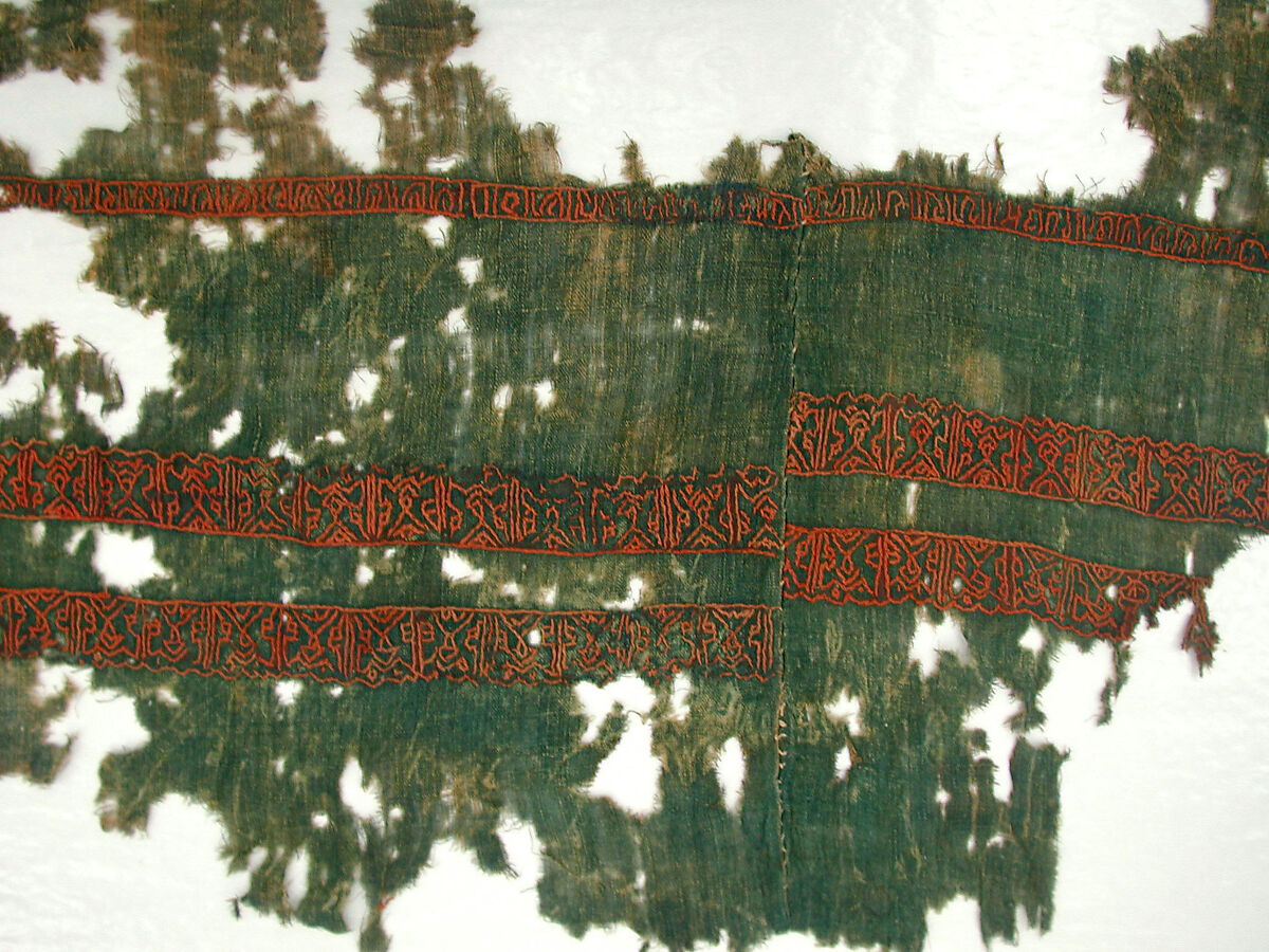 Textile Fragment, Linen; embroidered in silk