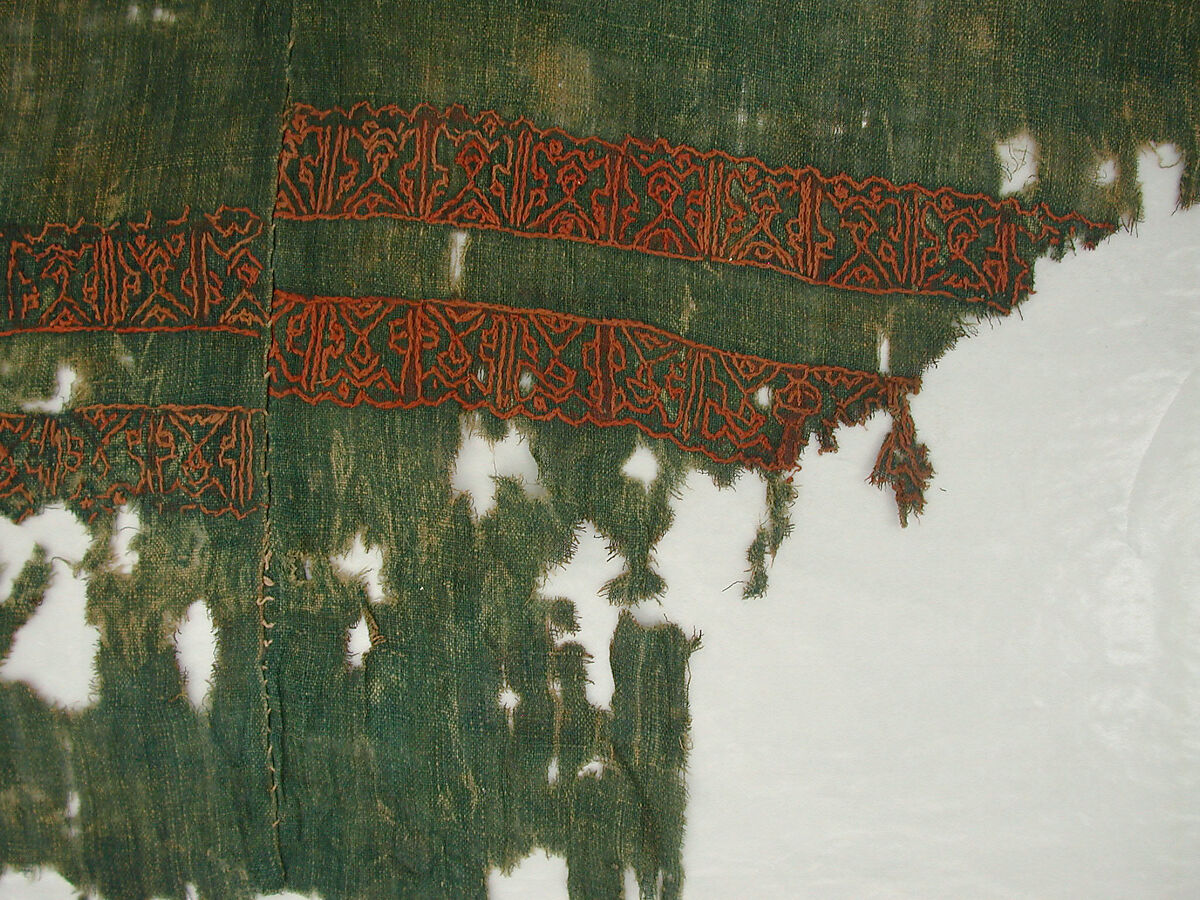 Textile Fragment, Linen; embroidered in silk