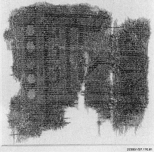 Fragment of a Carpet with Geometric Design, Wool (warp, weft and pile); symmetrically knotted pile