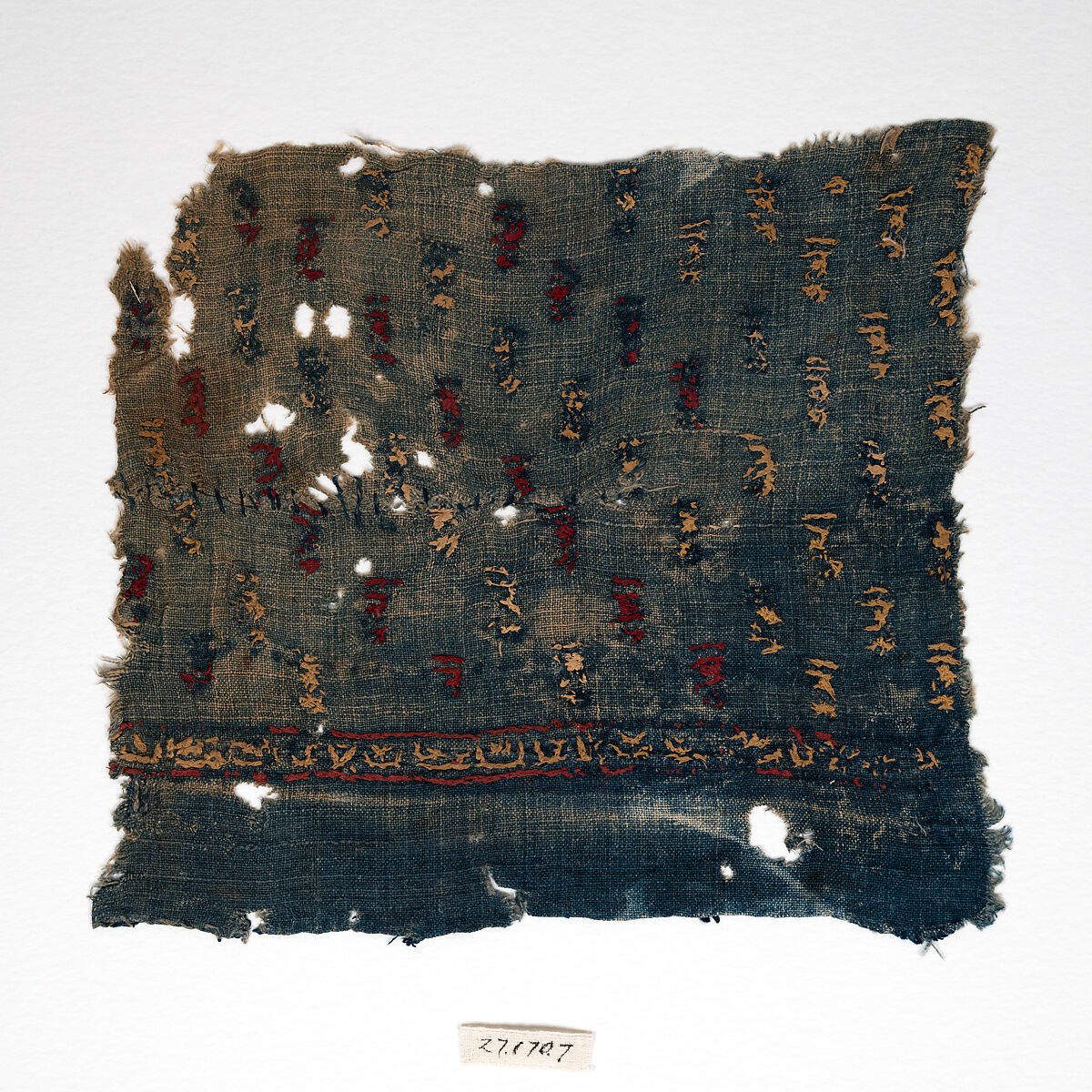 Textile Fragment, Linen; embroidered in silk 