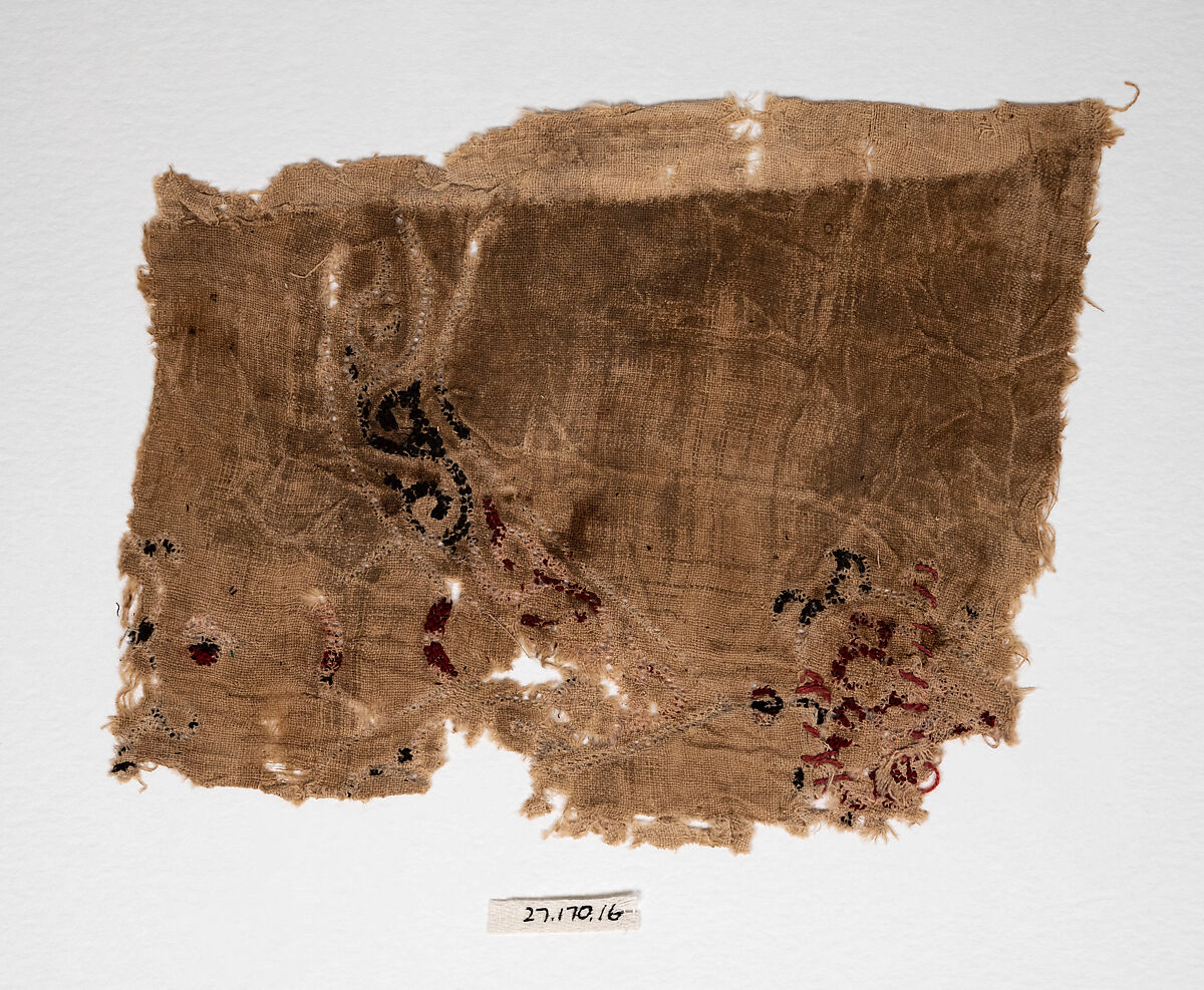 Textile Fragment, Linen; embroidered in silk 