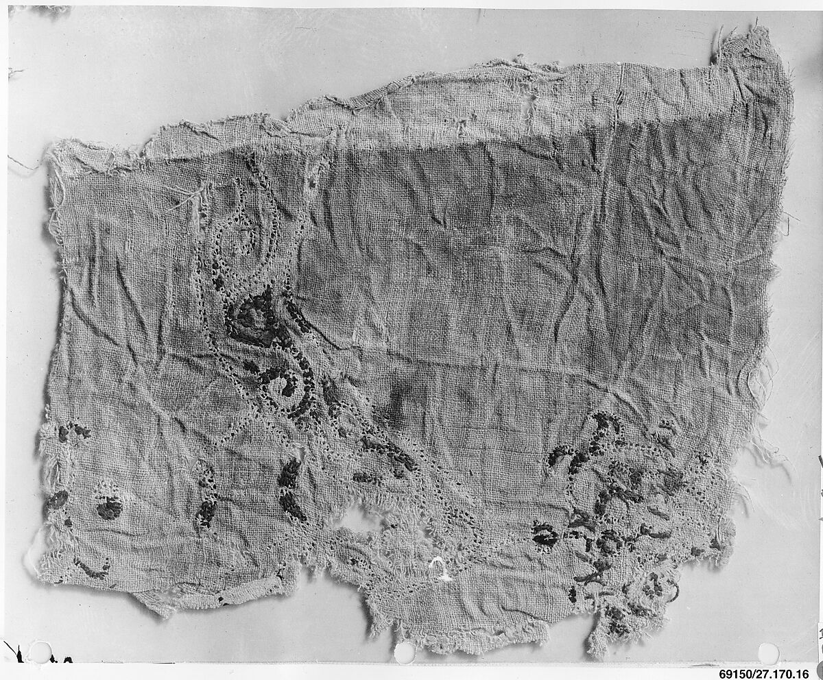 Textile Fragment, Linen; embroidered in silk