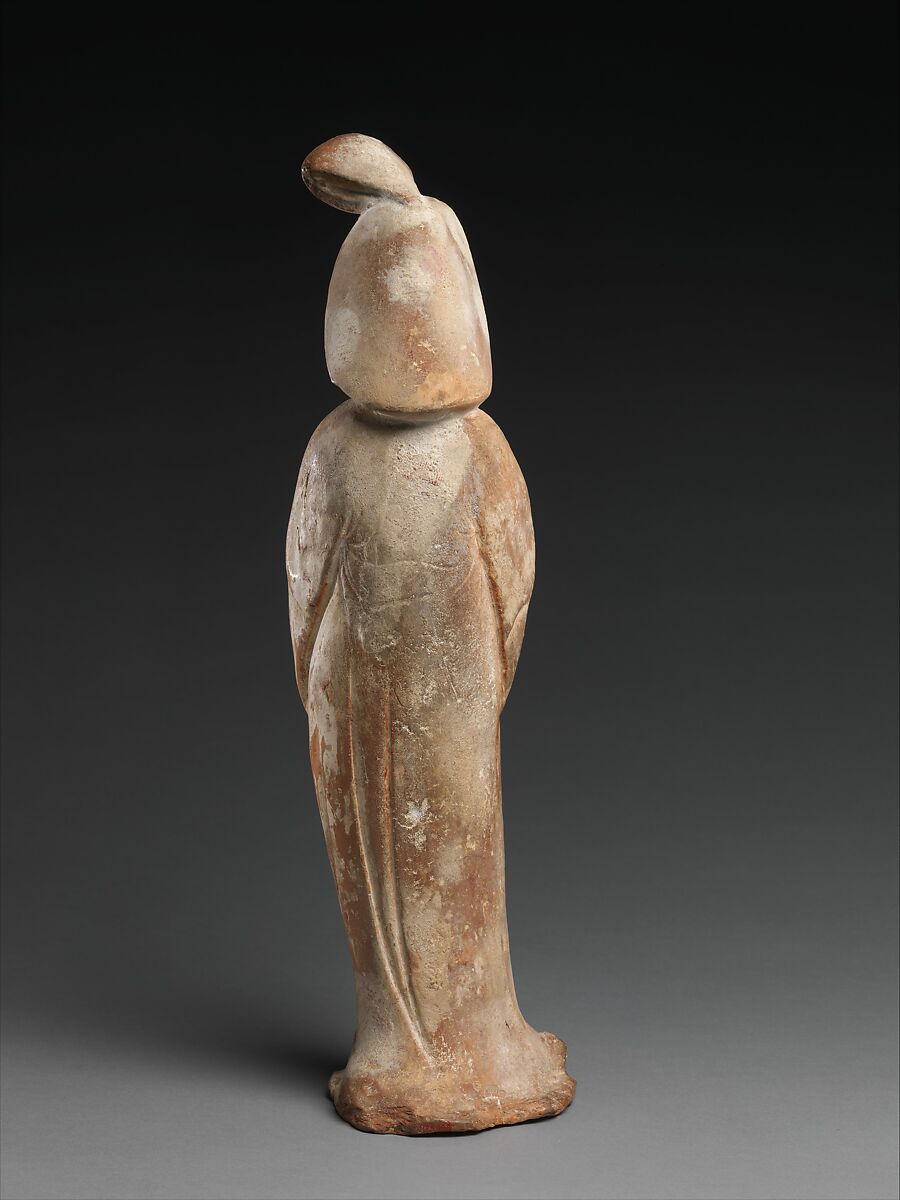 Standing court lady, Earthenware with white slip, remnants of pigments, China
