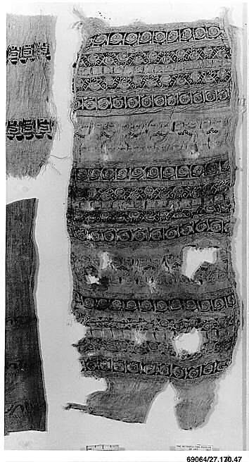Textile Fragment, Linen, gold wrapped thread and silk