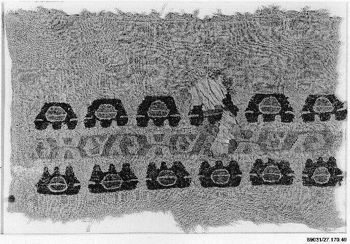 Textile Fragment, Linen, wool; plain weave, tapestry weave